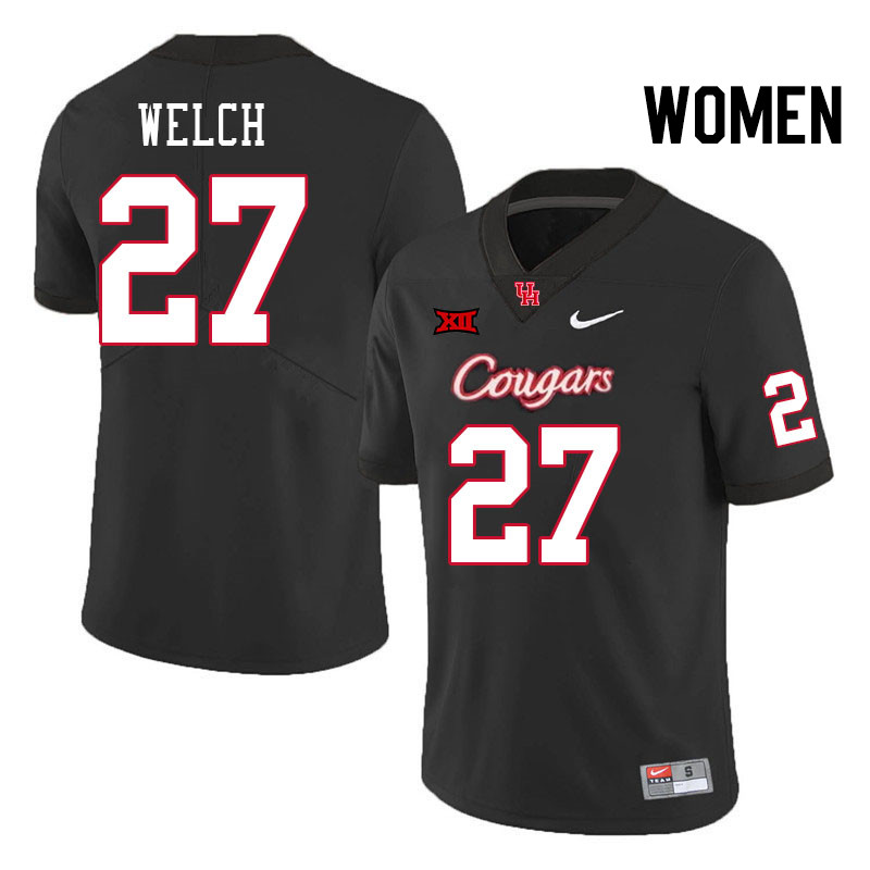 Women #27 Mike Welch Houston Cougars Big 12 XII College Football Jerseys Stitched-Black - Click Image to Close